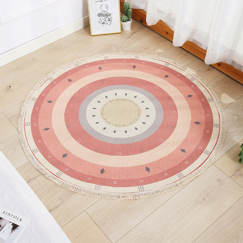 Round floor mat bedroom bedside living room decorative carpet-Handwovenlamp