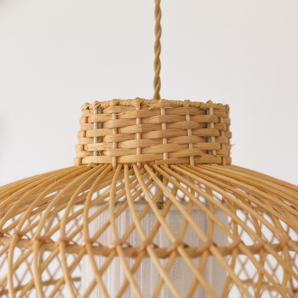 Boho Coastal Dining Room Pendant Light Fixtures Handmade Natural Rattan Chandelier-Handwovenlamp