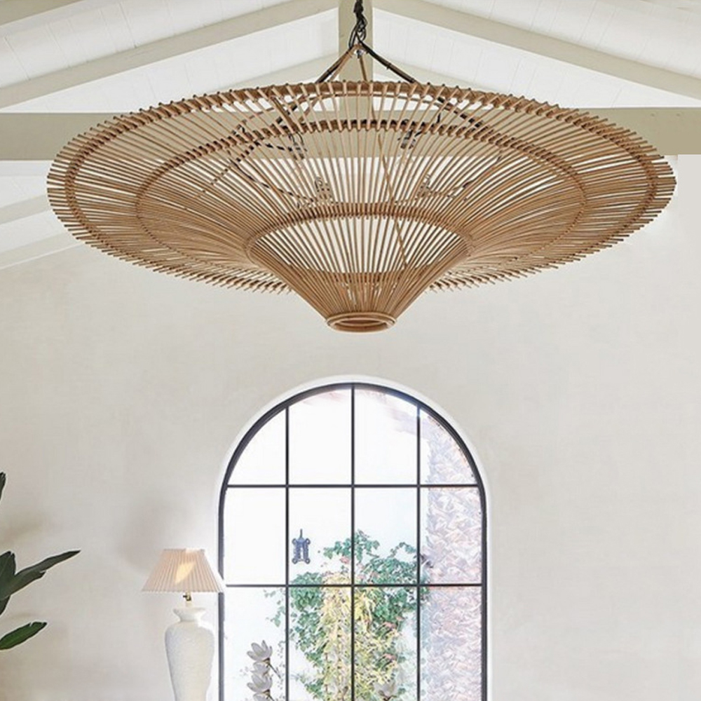 Japanese Handwoven Large Rattan Pendant Light Living Room Chandelier Lobby lighting-Handwovenlamp