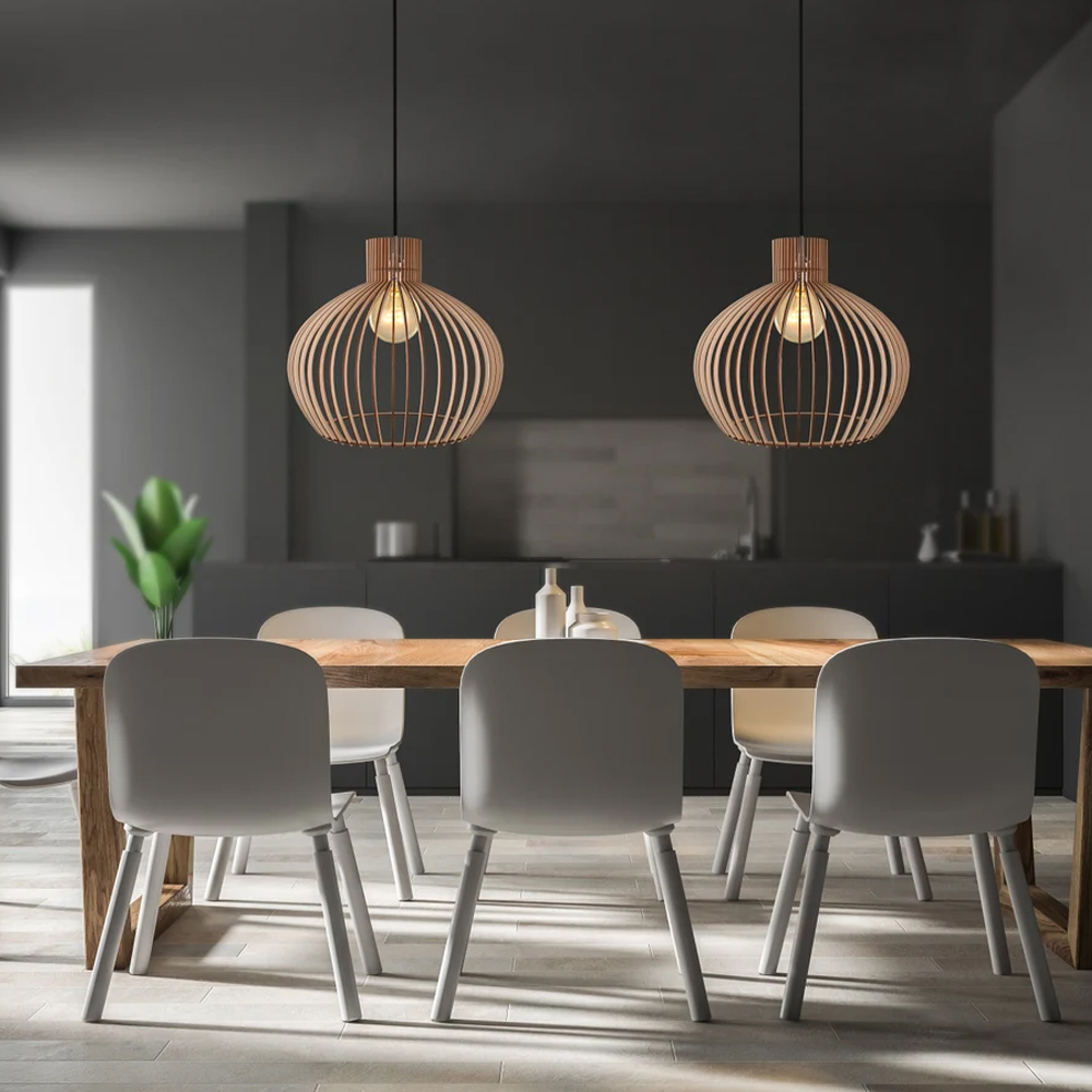 Modern Scandinavian Style DIY Ceiling Mount Wood Pendant Lighting Lamp Shade-Handwovenlamp