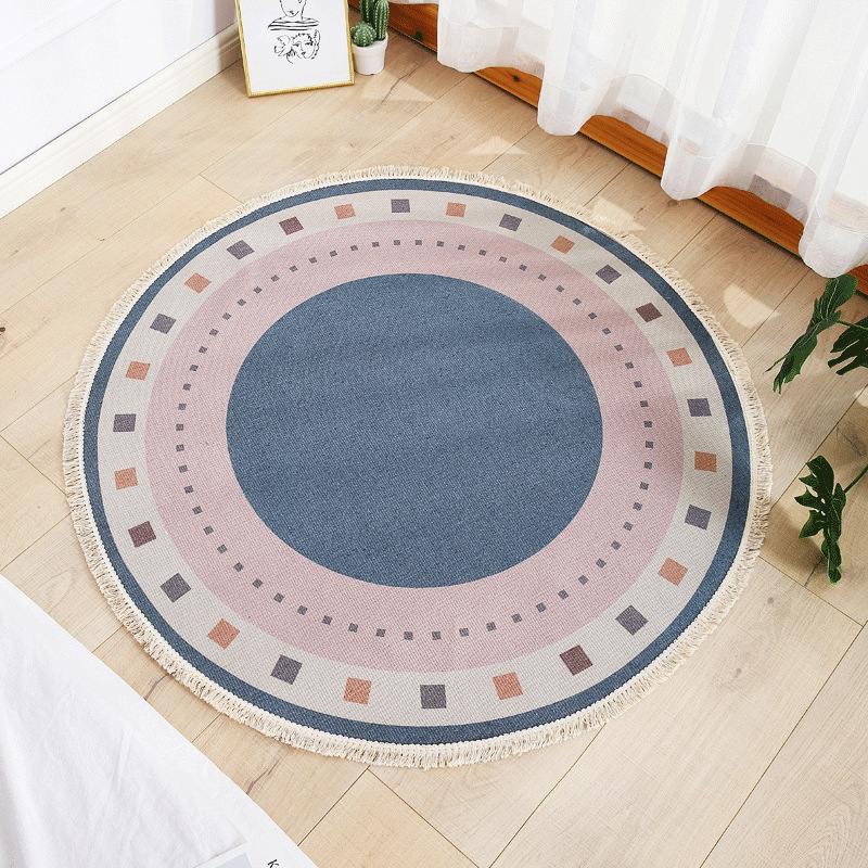 Round floor mat bedroom bedside living room decorative carpet-Handwovenlamp