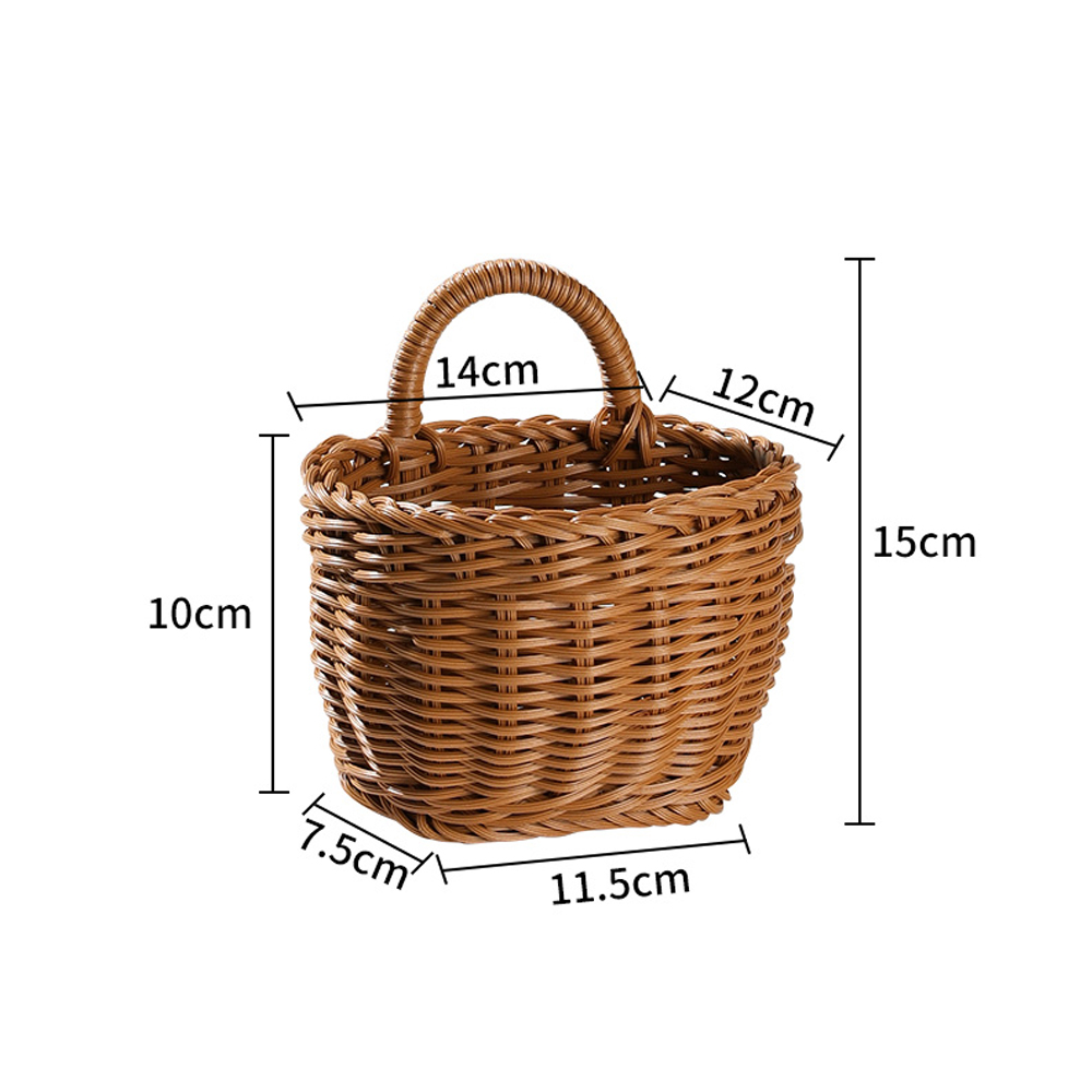 Nordic woven basket kitchen storage basket retro wall hanging basket portable small flower basket kitchen utensils hanging basket-Handwovenlamp