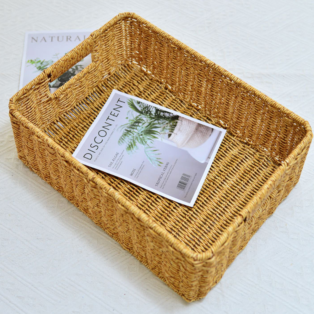 Handmade Rectangle Woven Rattan Tray Basket-Handwovenlamp