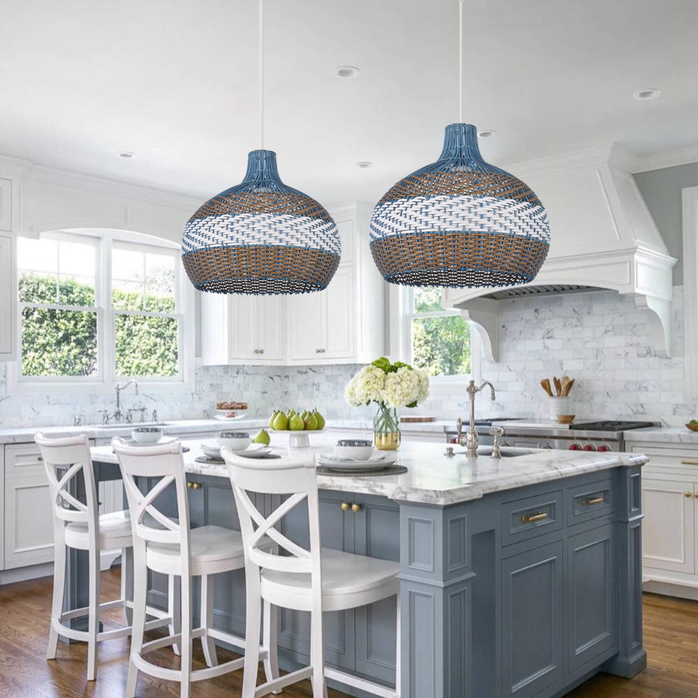 Courtland Blue Rattan Pendant Light Interior Designer Recommended Lamps