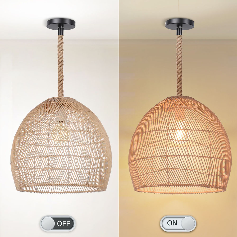 Rattan Light Fixture Coastal Boho Dining Room Chandelier Lamp