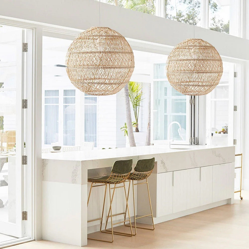Boho Dining Room Rattan Pendant Light Coastal Living Room Decor Lampshade-Handwovenlamp