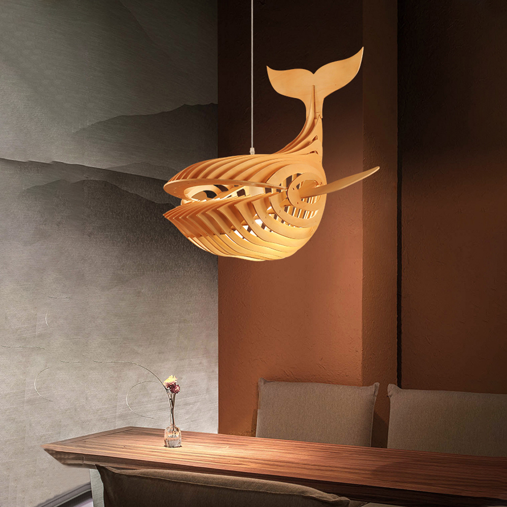Laser Cut File Whale lamp wood pendant light fixture DIY shark lampshade hanging shadow lamp-Handwovenlamp