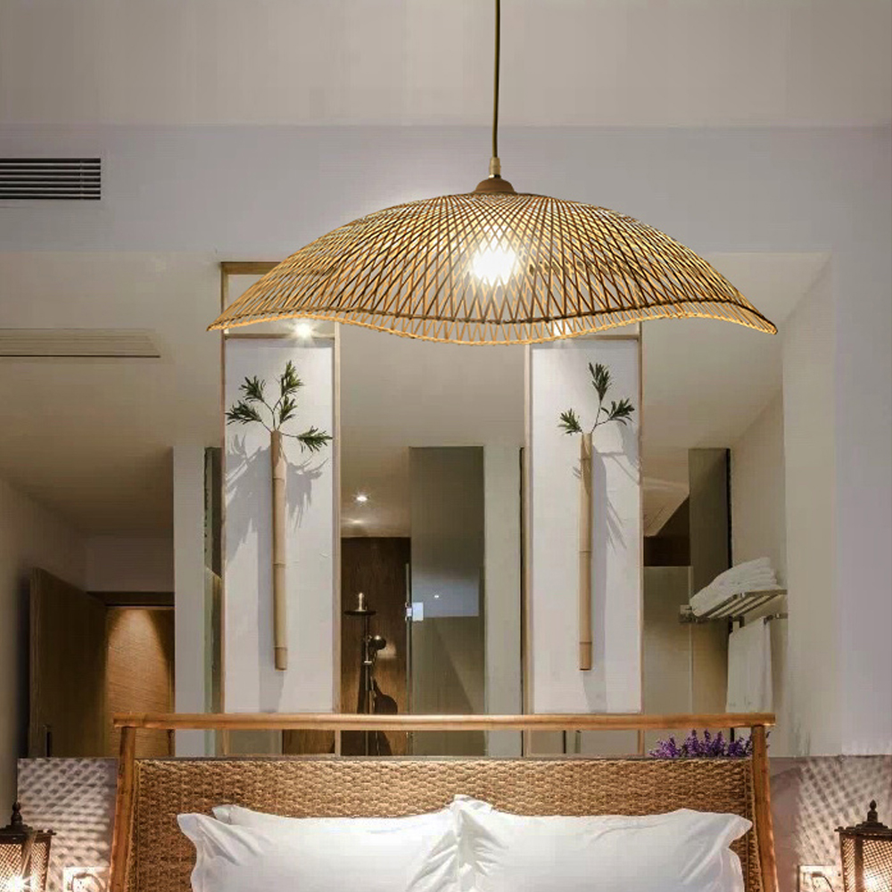 Japanese Bamboo Woven Chandelier B&B Living Room Handmade Pendant Light-Handwovenlamp