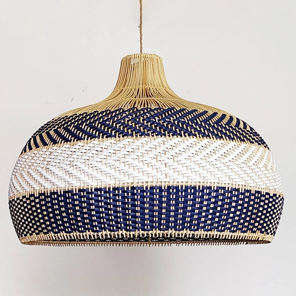 Michael Blue Rattan Pendant Light Kitchen Hanging Light Fixture-Handwovenlamp