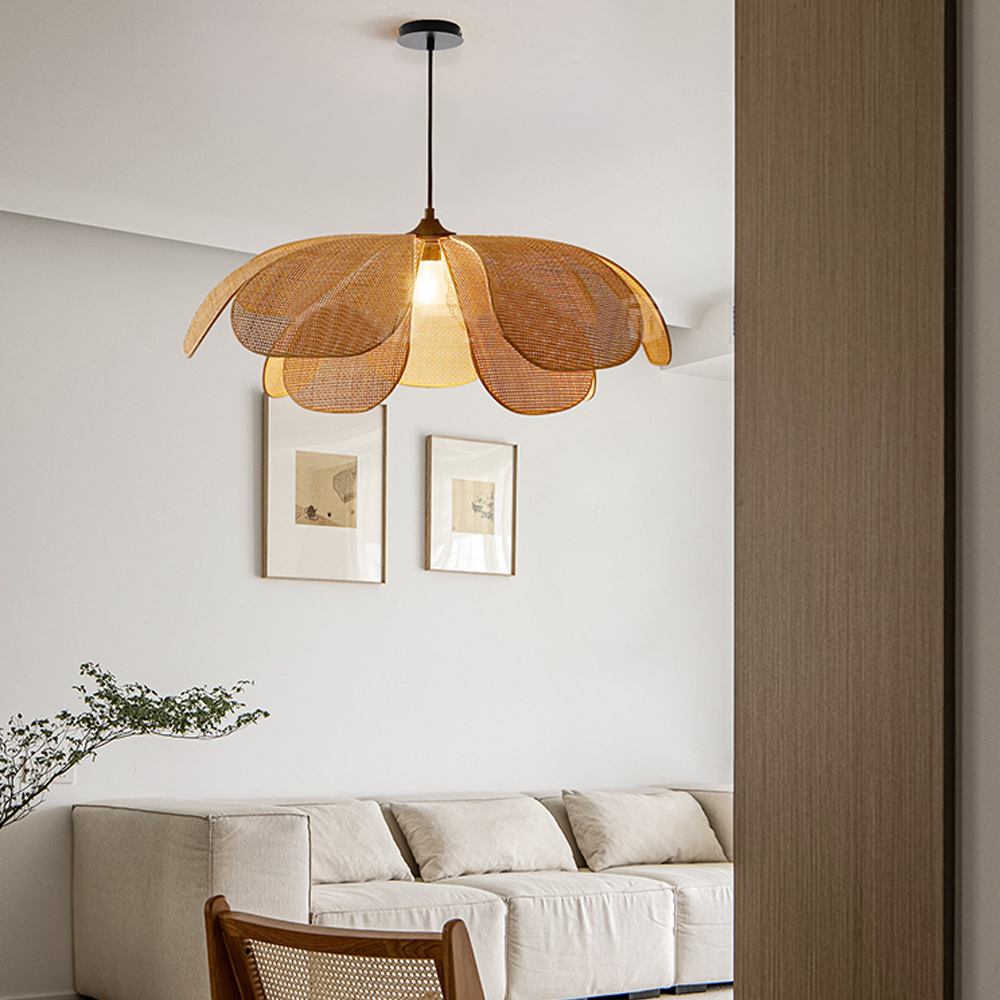 Wabi-Sabi Rattan Art Petal Creative Chandelier Hand-woven  Rattan Bamboo Pendant Light-Handwovenlamp