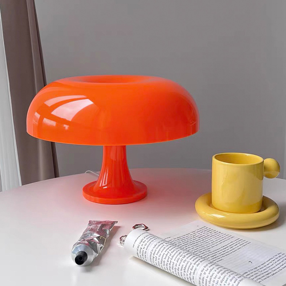 Simple Danish Designer Nordic Orange Mushroom Table Lamp White Bedside Light-Handwovenlamp