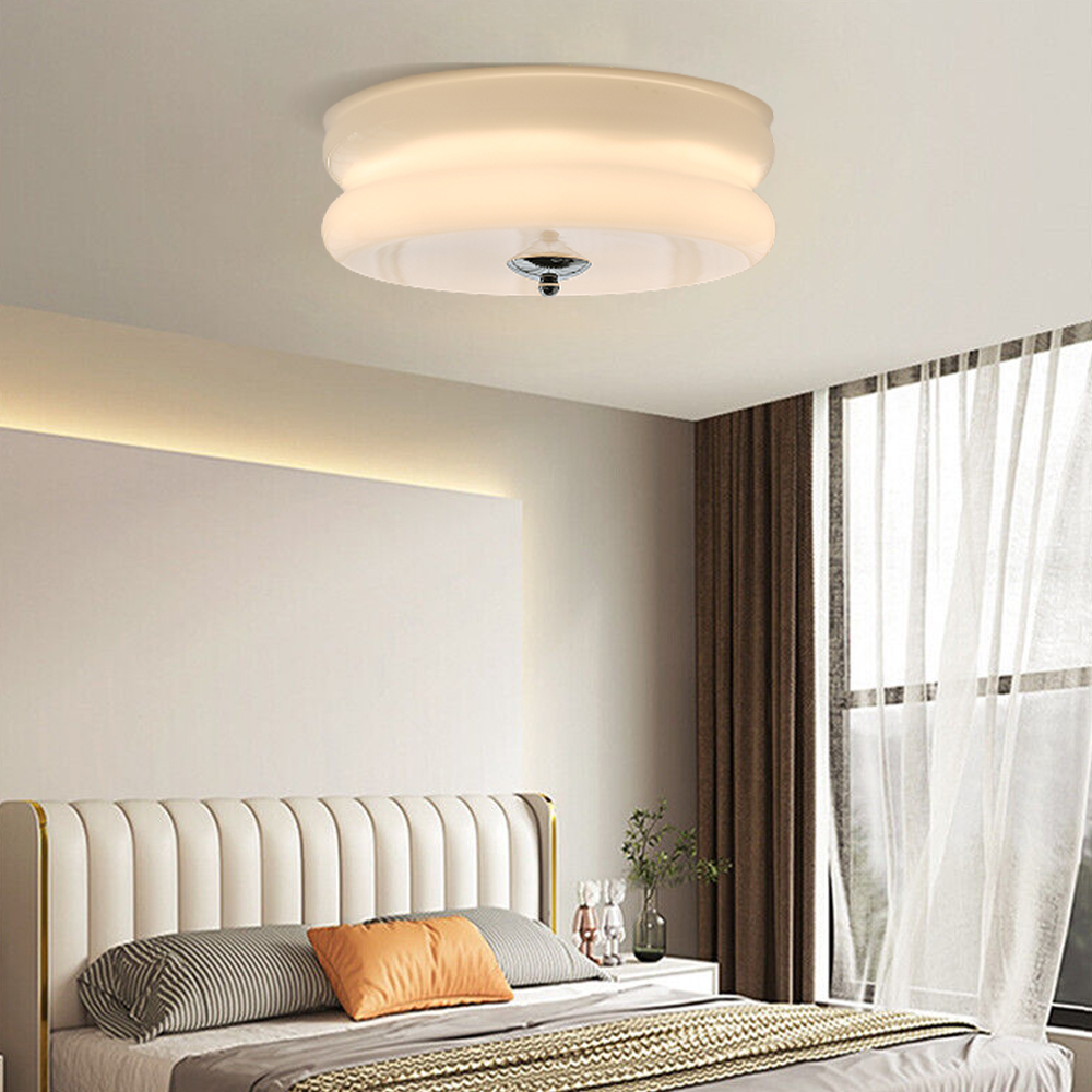 Mid Century Modern Ceiling Light Living Room Cream Glass Chandelier Flush Mount-Handwovenlamp