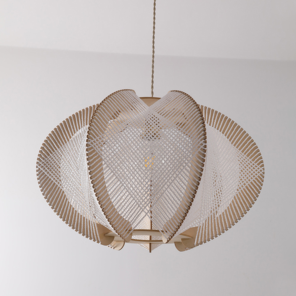 Wabi Sabi Scandinavian Wooden Pendant Lights Mid Century  Rope Chandelier-Handwovenlamp