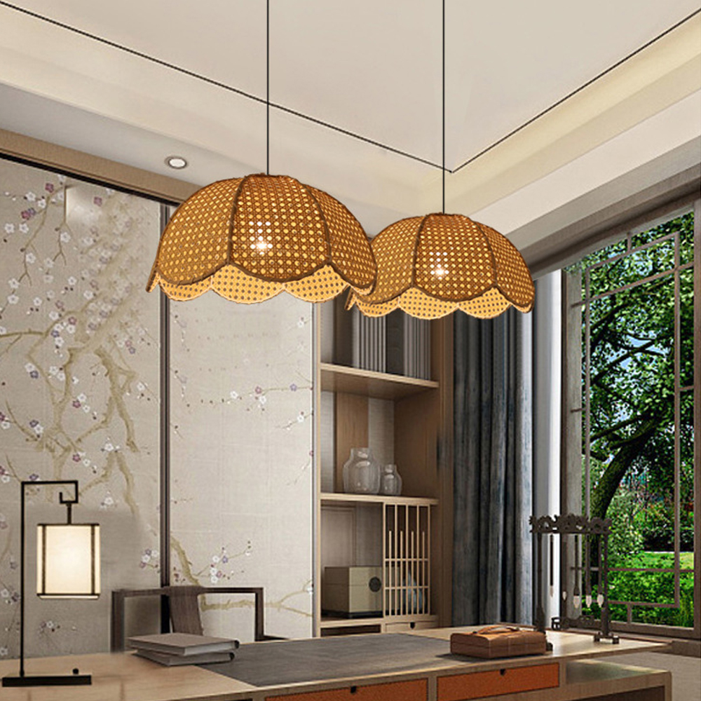 Wabi Sabi Rattan Chandelier Art Living Room Bar Rattan Pendant Light-Handwovenlamp