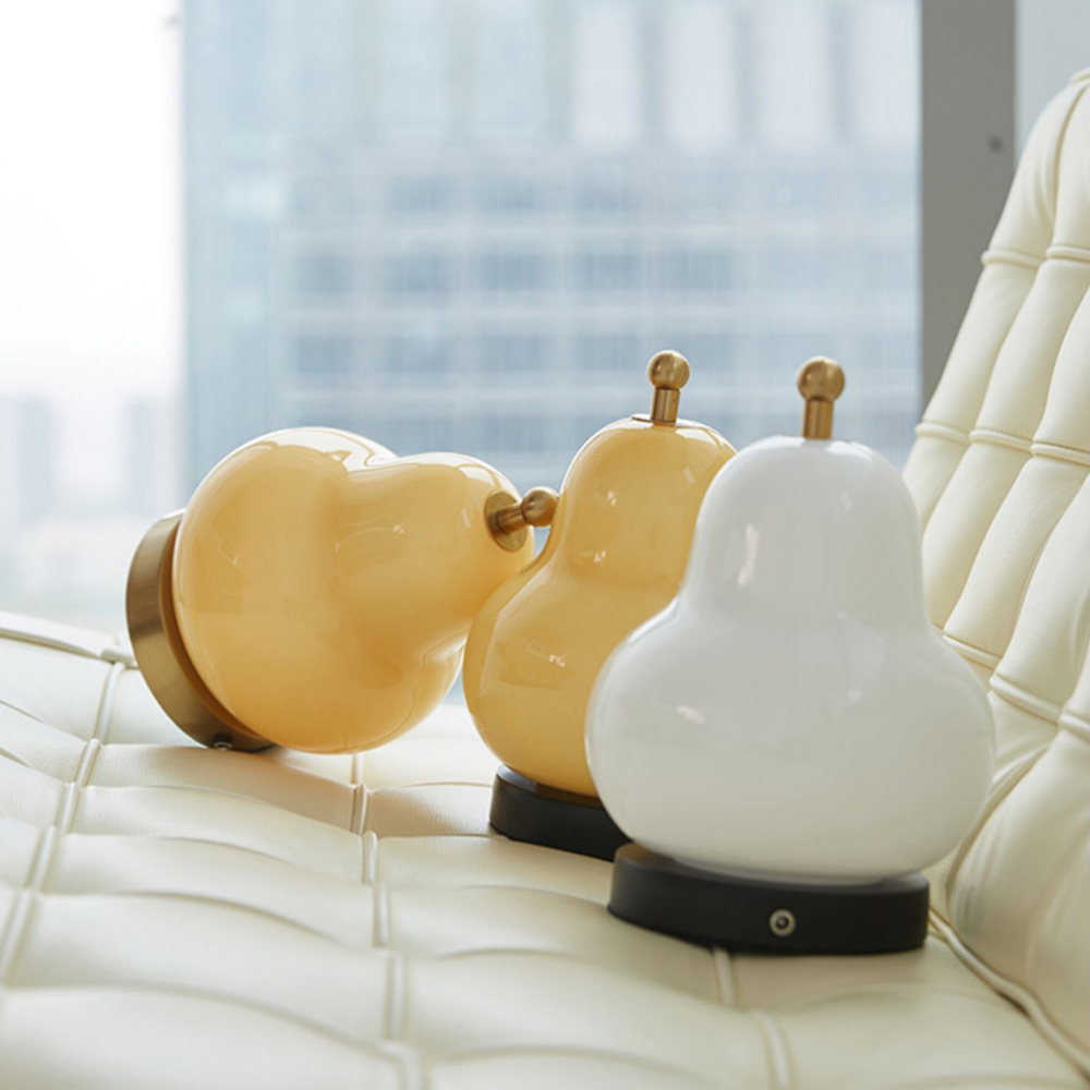 French Cream Pear Table Lamp Portable Rechargeable Touch Bedside Lamp-Handwovenlamp