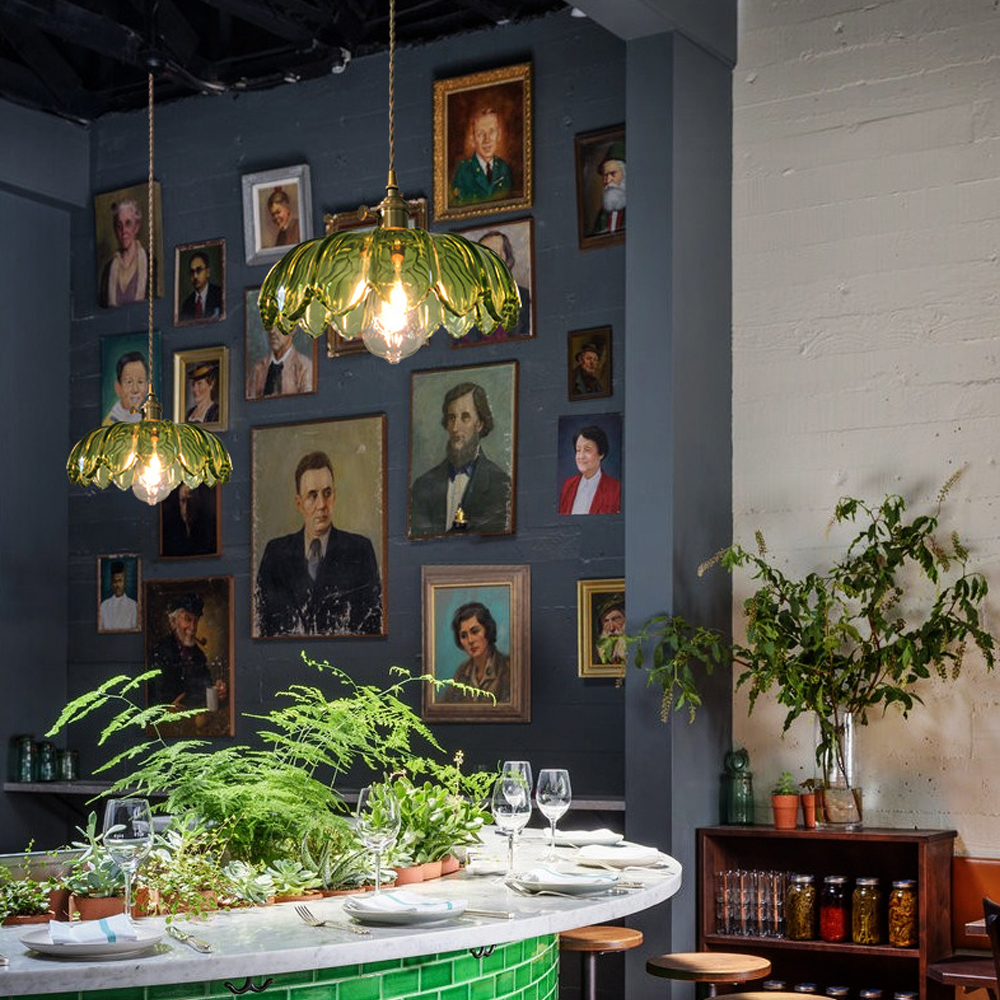 Vintage Green Copper Glass Chandelier Adjustable Pendant Light-Handwovenlamp