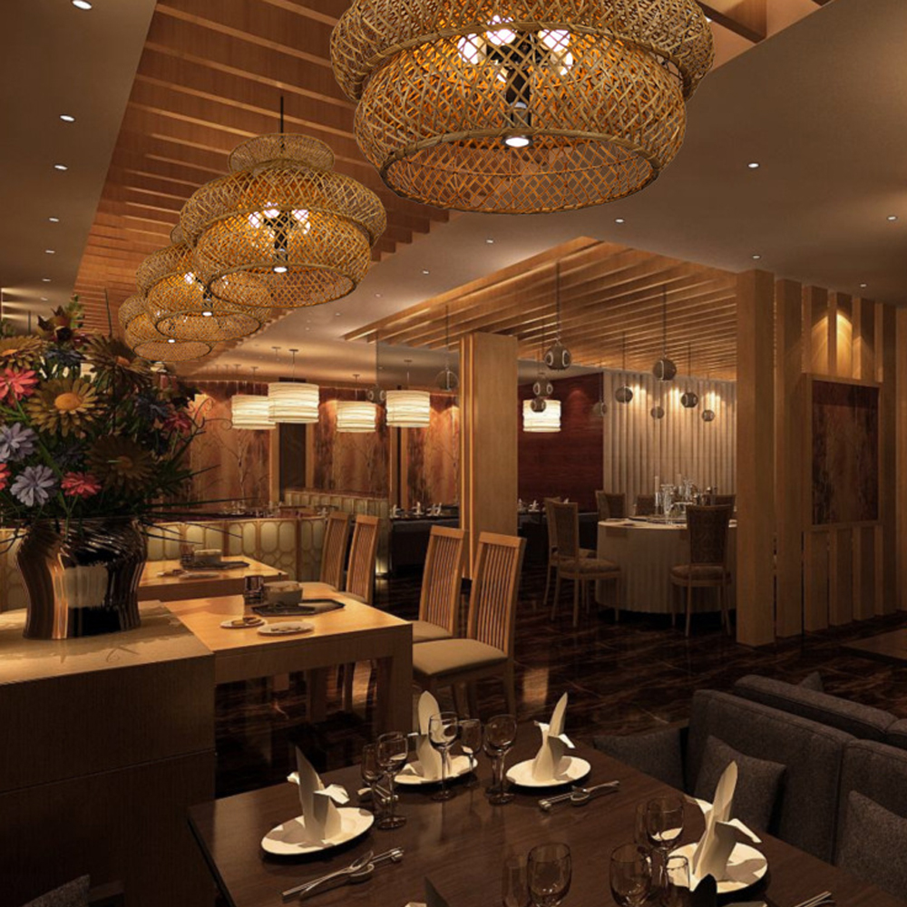 Farmhouse Pastoral Rattan Chandelier Living Room Retro Rattan Lamp Creative Art Lighting-Handwovenlamp