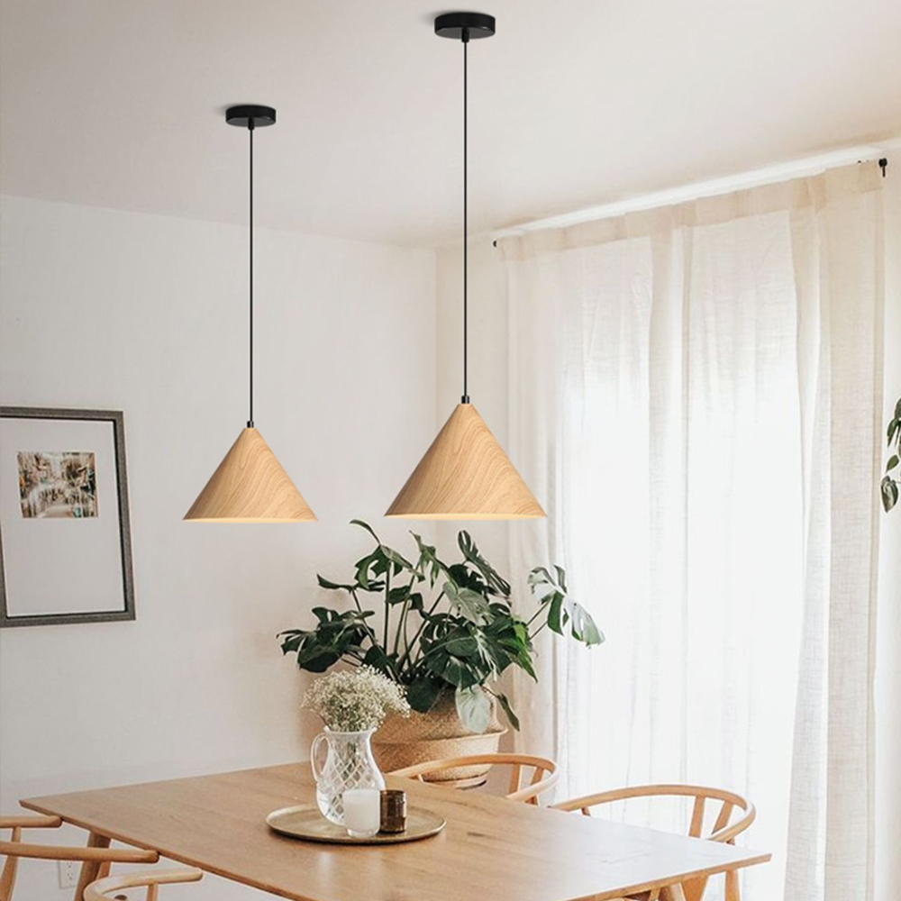 Dining Room Inverted Triangular Funnel Wooden Pendant Light-Handwovenlamp