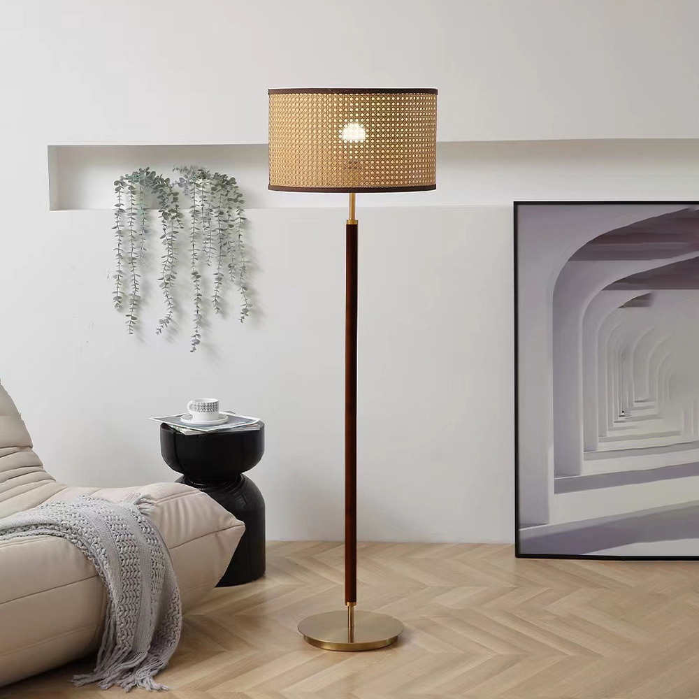 Wabi Sabi Style Living Room Floor Lamp Rattan Retro Personality Wood Art Lamp-Handwovenlamp