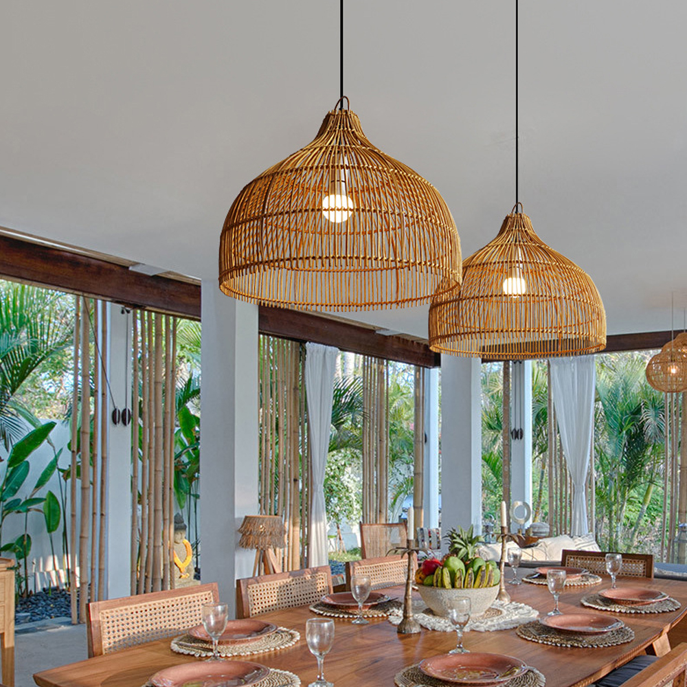 Japanese Rattan Hanging Lamp Simple Hand-woven Dining Room Kitchen Rattan Light Fixture-Handwovenlamp