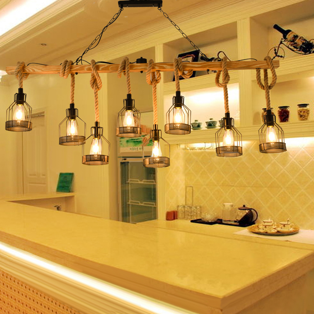 Restaurant Cafe Vintage Hemp Rope Chandelier Industrial Style Lighting Fixtures-Handwovenlamp