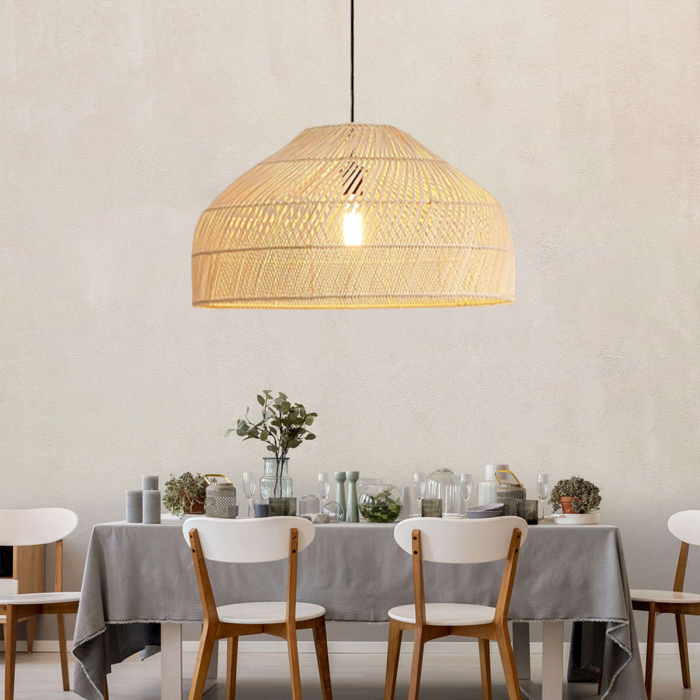 Hand-Woven Pendant Light Fixture Farmhouse Basket Hanging Lamp Chandelier for Kitchen-Handwovenlamp