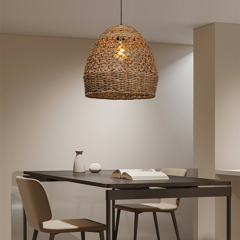 Natural Seagrass Lampshade Rattan Pendant Light Handmade Lamp Fixture-Handwovenlamp