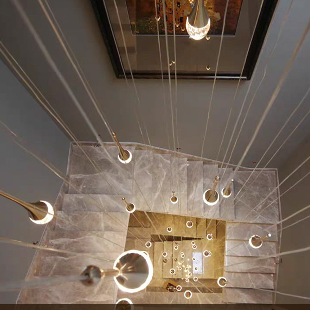 Modern Minimalist Staircase Chandelier Creative Soft Light Duplex Chandelier Restaurant Villa Spiral Stairwell Long Chandelier-Handwovenlamp