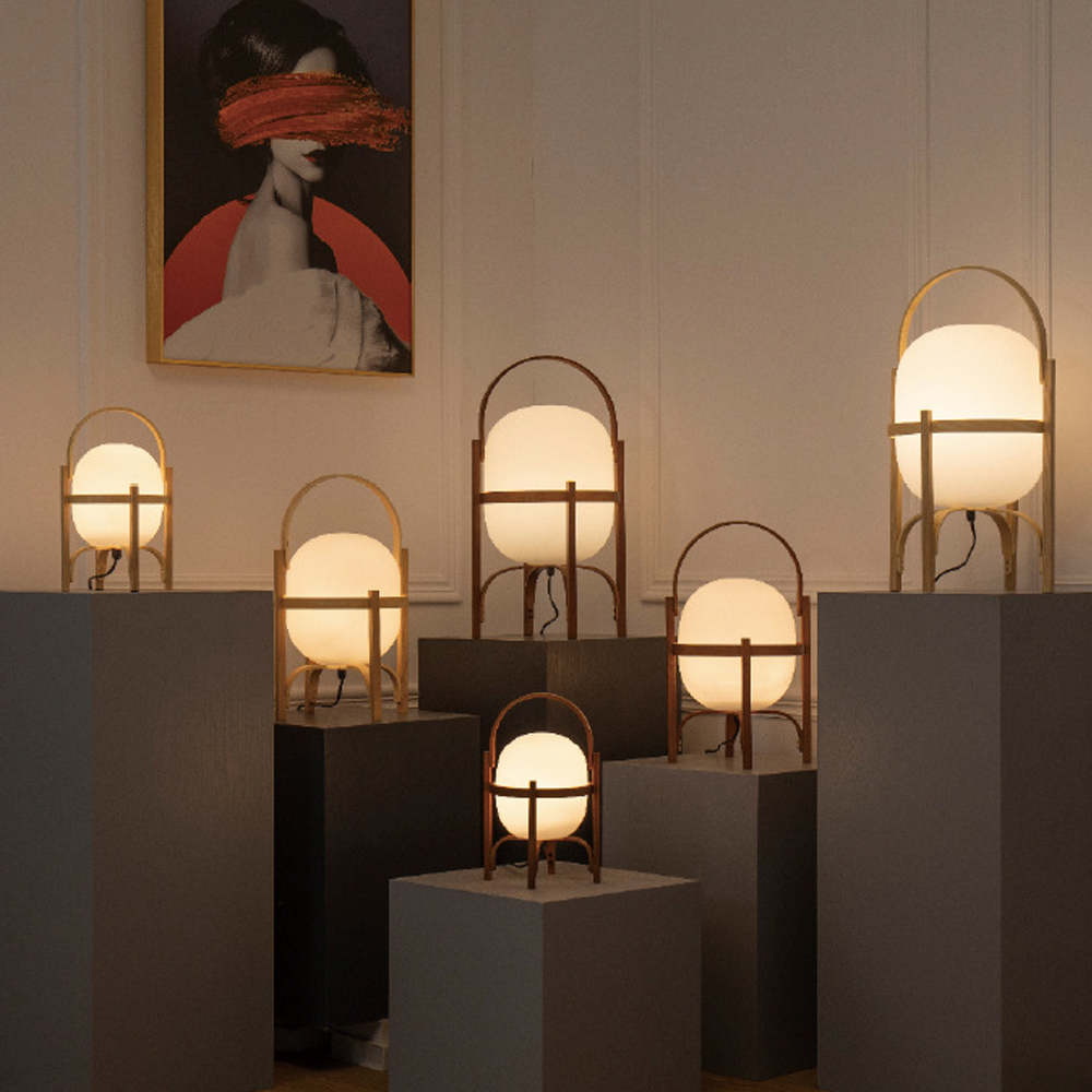 Simple Japanese Solid Wood Floor Lamp Designer Basket Glass Table Lamp Bedside Light-Handwovenlamp