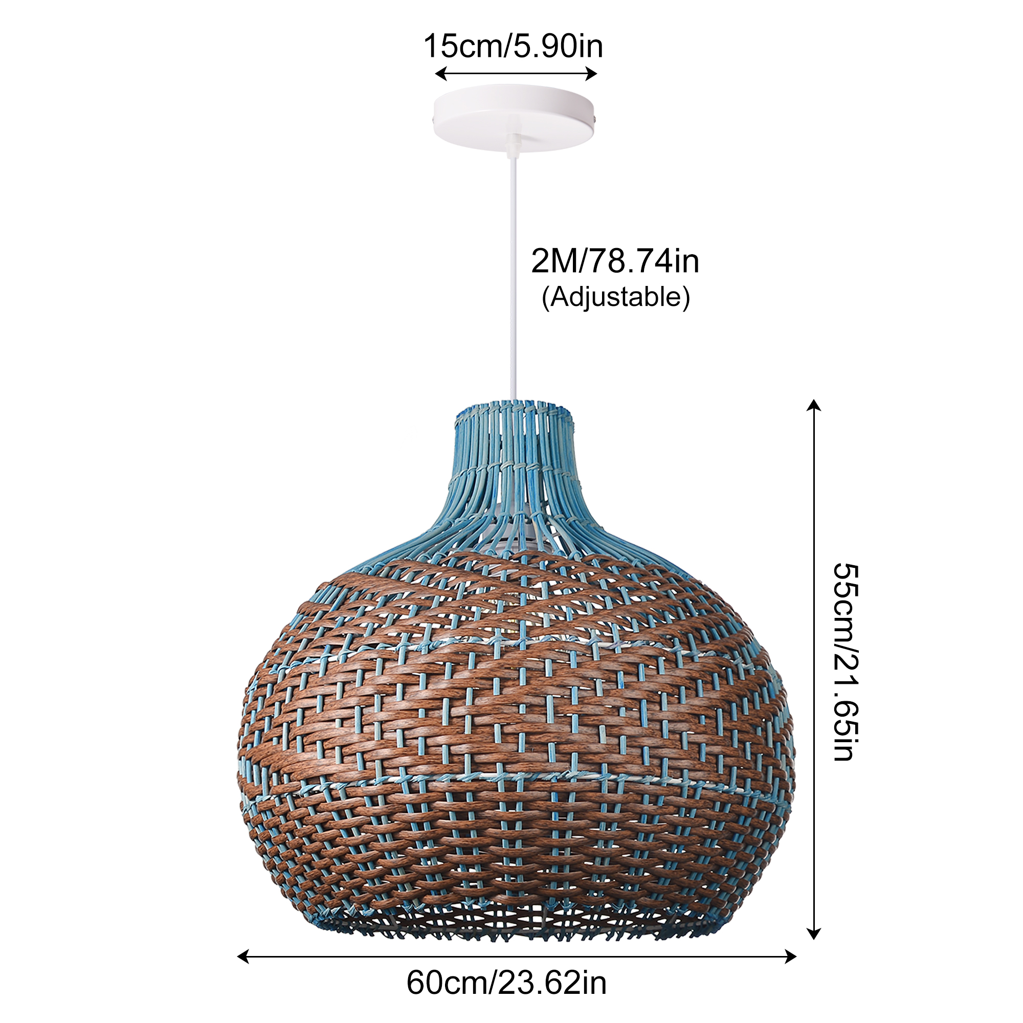 Kitchen Blue-brown Rattan Pendant Lights Fixture Ceiling Hanging Lamp Shade-Handwovenlamp