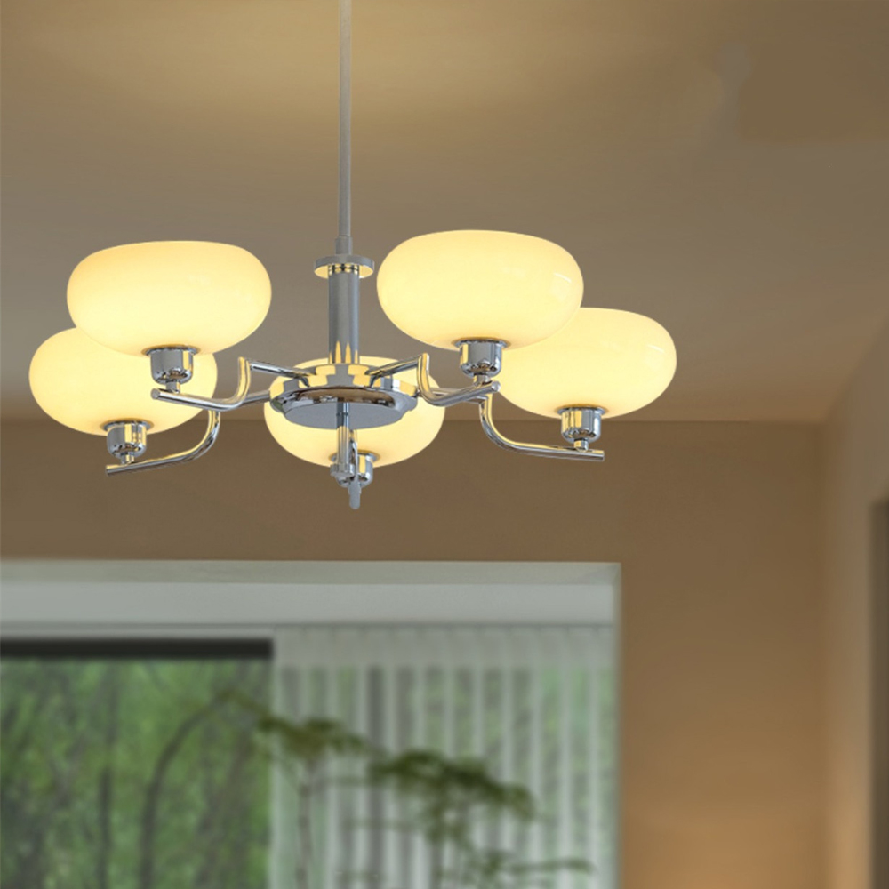 Bauhaus Living Room Milk White Glass Chandelier-Handwovenlamp