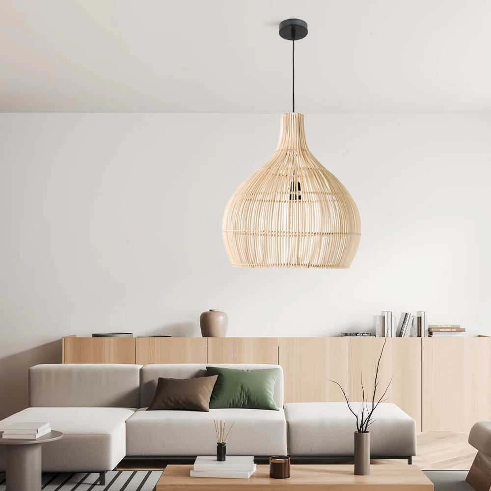 Japanese Style Retro Rattan Chandelier Creative Hotel Inn B&B Room Pendant Lamp-Handwovenlamp