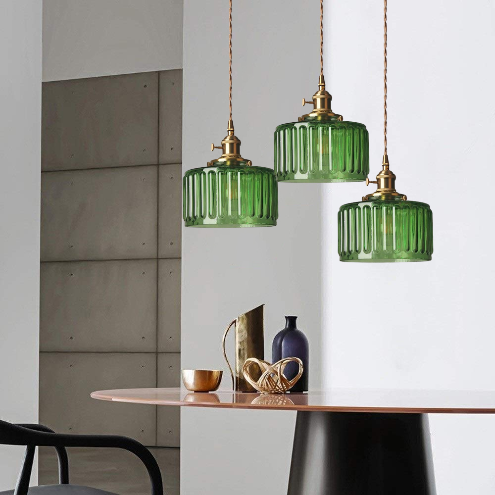French Retro Brass Glass Chandelier Dining Room Single Head Small Pendant Lamp-Handwovenlamp