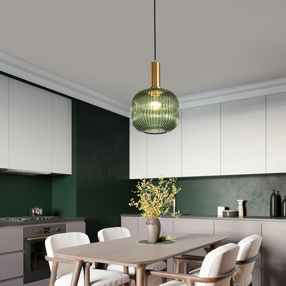 Dark Green Small Glass Pendant Light Kitchen Island Restaurant Retro Chandelier American Home Lighting-Handwovenlamp