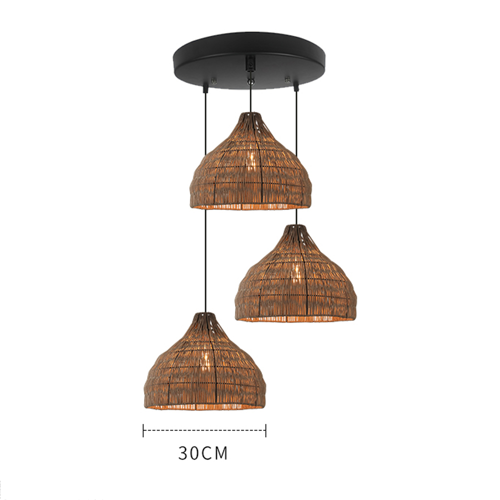 Wabi-sabi Style Stair Chandelier Duplex Loft Villa Rattan Pendant Lamp-Handwovenlamp