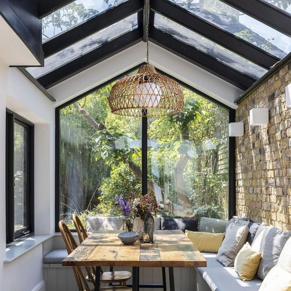 Outdoor Pavilion Rattan Chandelier Homestay Restaurant Garden Decor Waterproof Lighting-Handwovenlamp