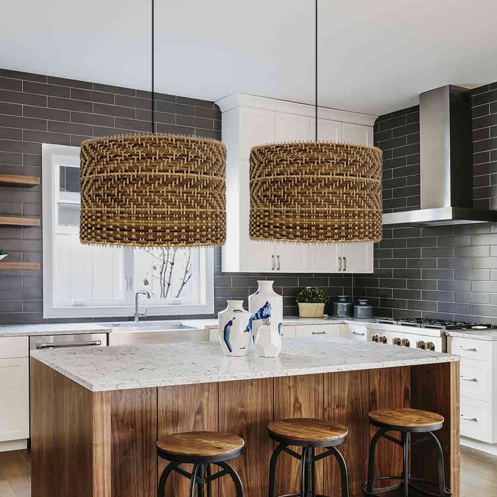 Wabi-sabi Dining Room Rattan Pendant Light Fixtures-Handwovenlamp