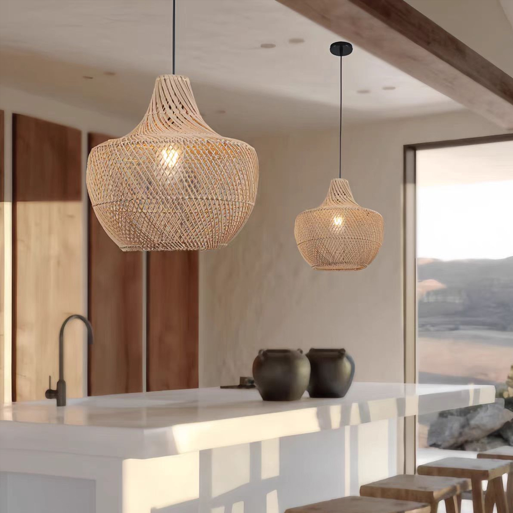 Southeast Asian Style Kitchen Island Rattan Weaving Pendant Light Bedside Chandelier-Handwovenlamp