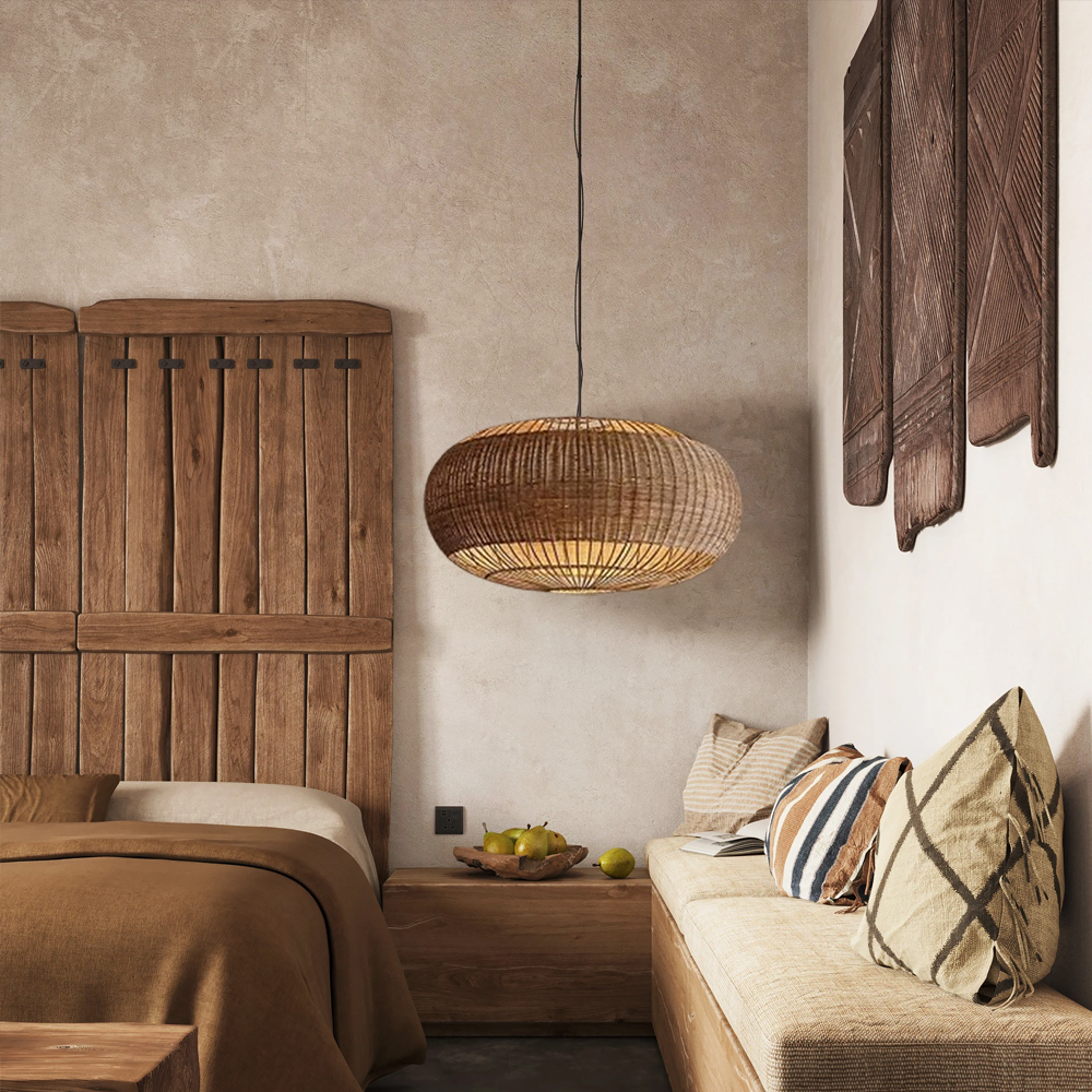 Rattan Pendant Light in Minimalist Wabi Sabi Style Interior Design Decor Lamp Fixture-Handwovenlamp
