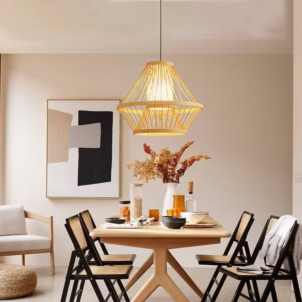 Handmade Tapered Bamboo Pendant Light for Restaurant Dining room-Handwovenlamp