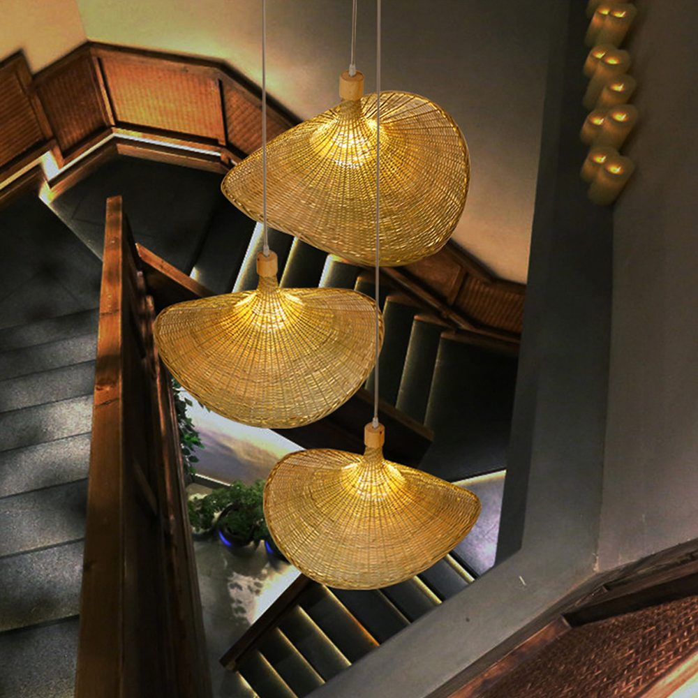 Coastal Living Room Bamboo Woven Pendant Light Japanese Homestay Straw Hat Lamp-Handwovenlamp