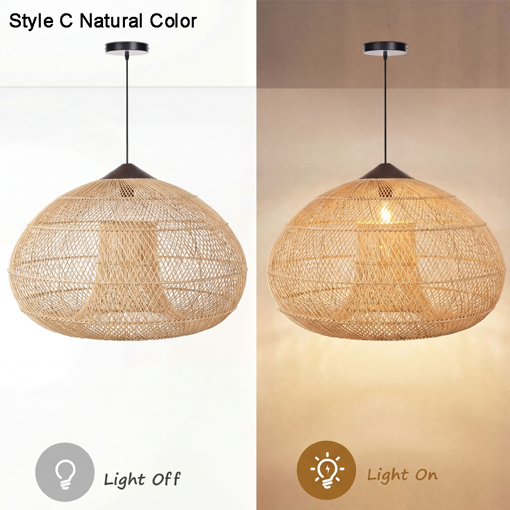Rattan Pendant Light Wabi Sabi Style Retro Dining Room Chandelier