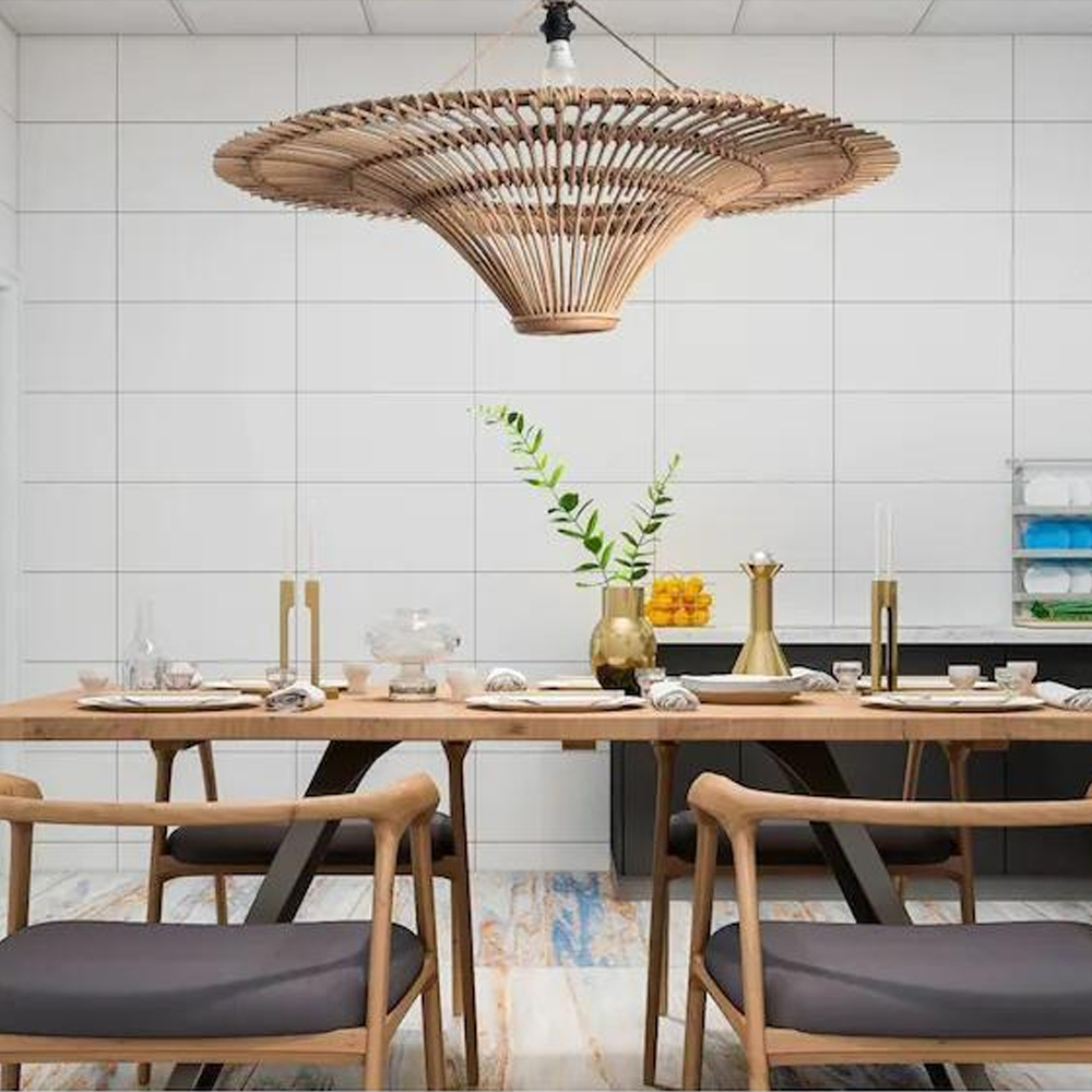 Japanese Handwoven Large Rattan Pendant Light Living Room Chandelier Lobby lighting-Handwovenlamp