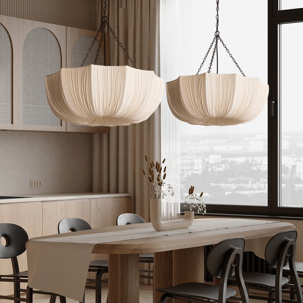 French Retro Fabric Pendant Light For Living Room
