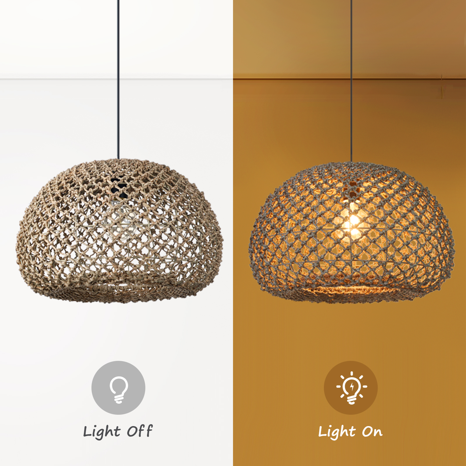 Living Room Hand Woven Brown Seagrass Rattan Pendant Light
