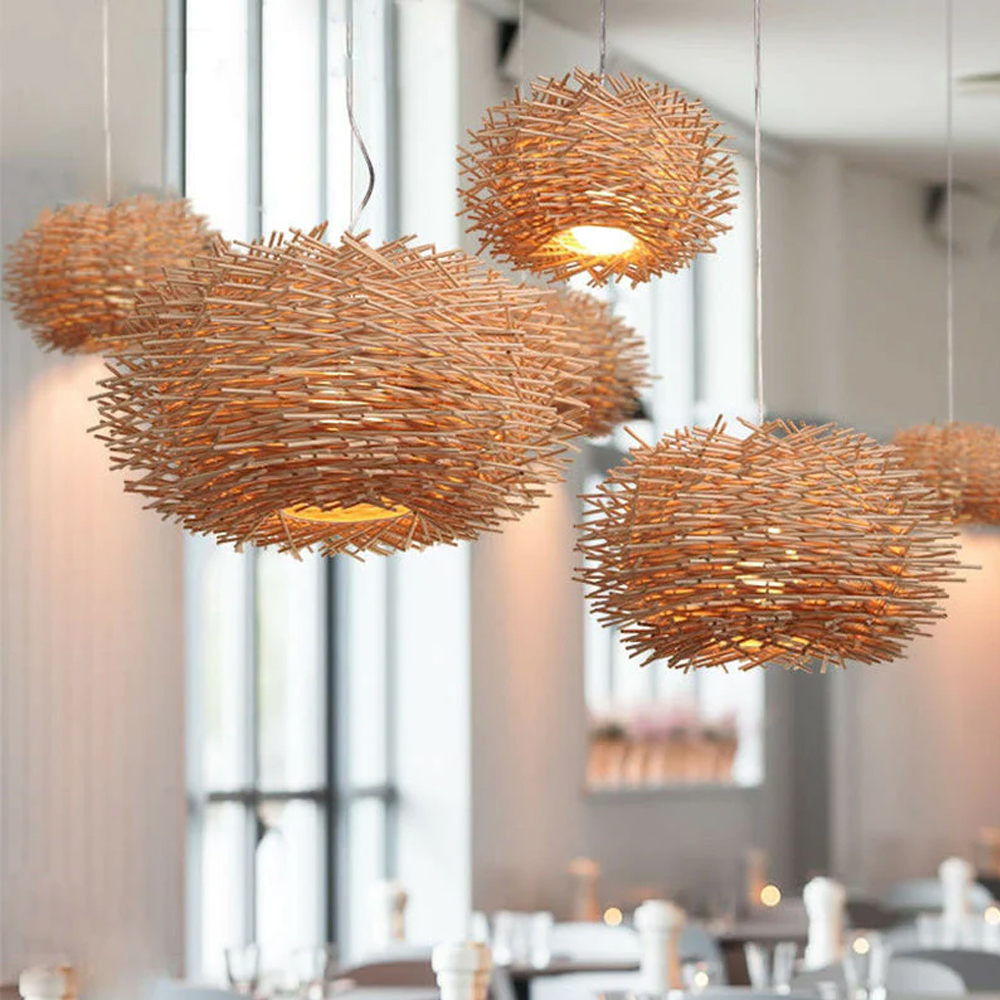 Rattan Weaving Bird Nest Light Creative Art Home Decor Handmade Lampshade-Handwovenlamp