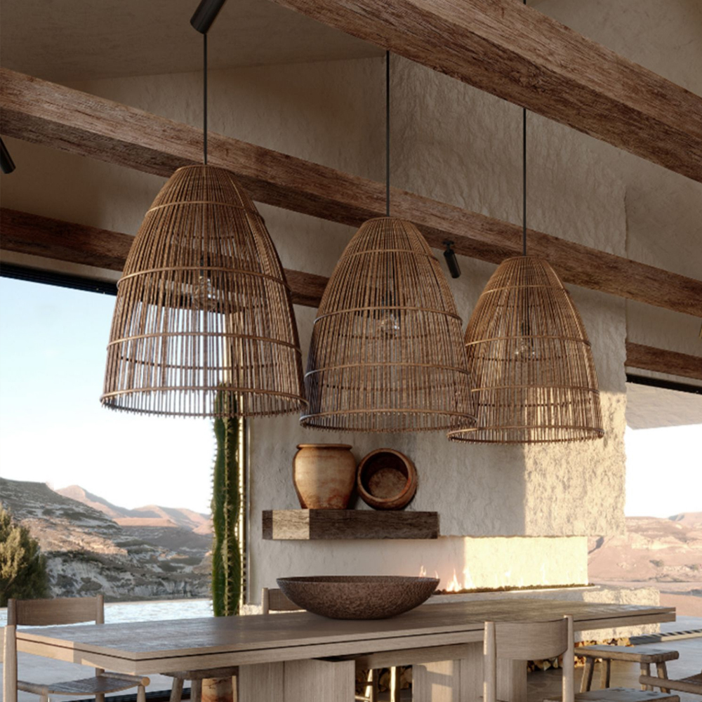 Japanese Style Hand-woven Rattan Chandelier Homestay Wabi Sabi Pendant Lamp-Handwovenlamp