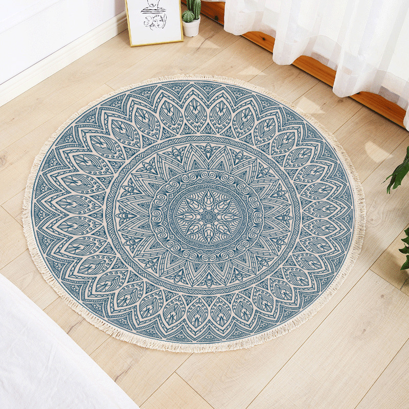 Round floor mat bedroom bedside living room decorative carpet-Handwovenlamp