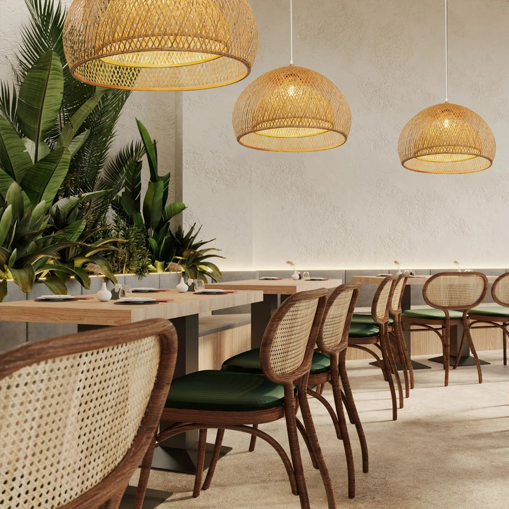 Natural Bamboo Rattan Pendant Light Handmade Wicker Hanging Lamp-Handwovenlamp