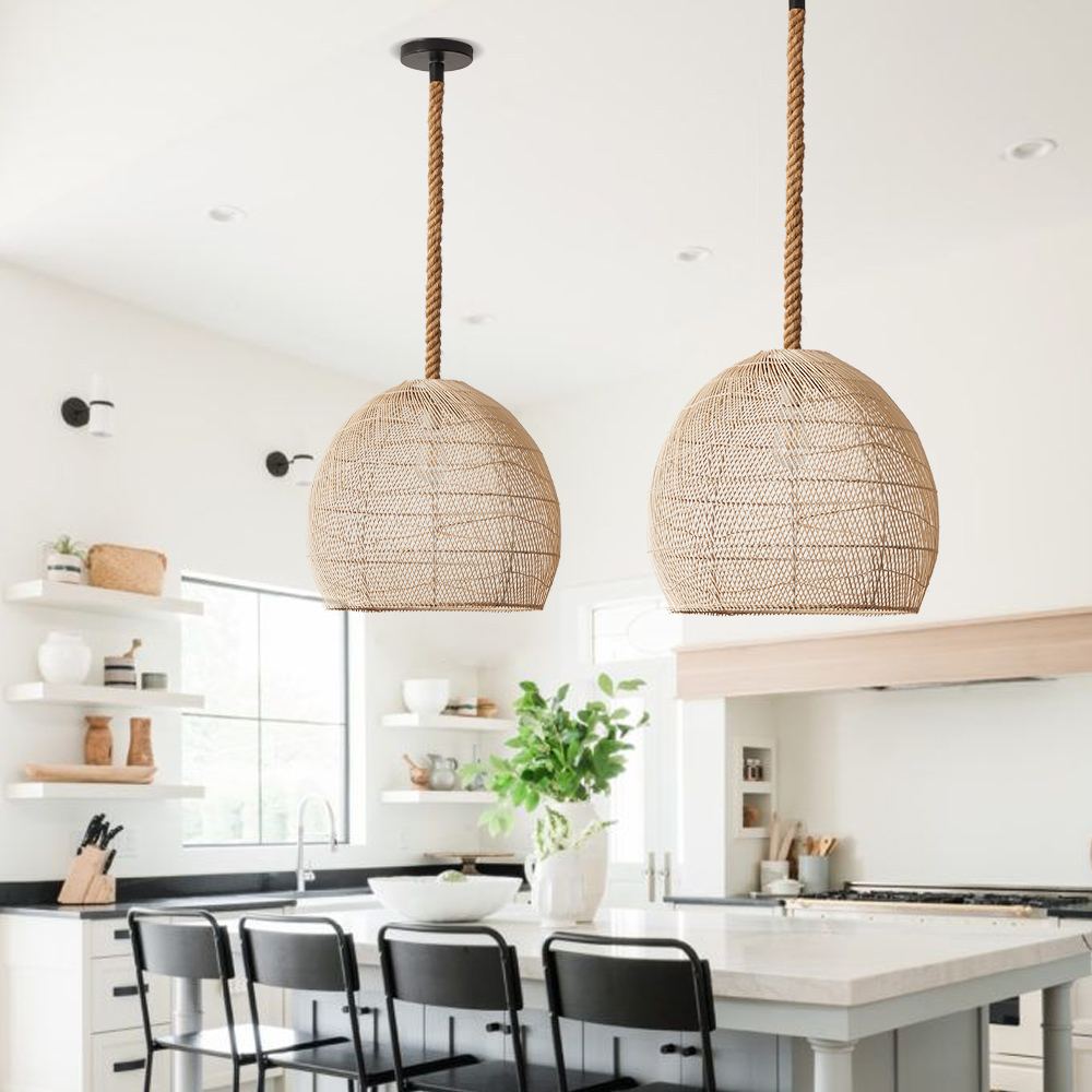 Rattan Light Fixture Coastal Boho Dining Room Chandelier Lamp